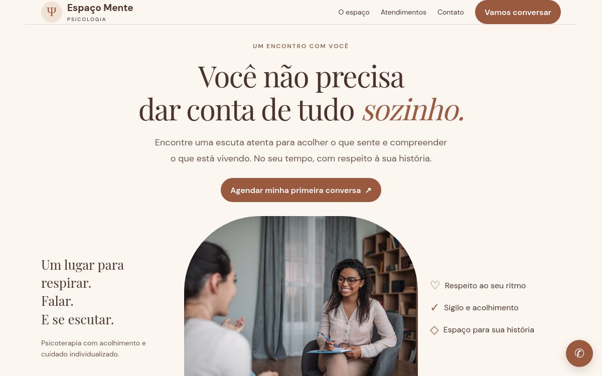 Página inicial do projeto Espaço Mente Psicologia