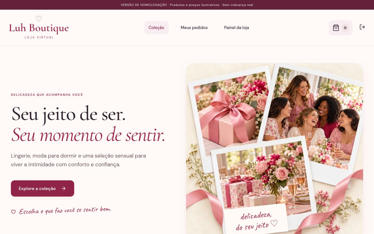 Tela inicial da loja virtual Luh Boutique