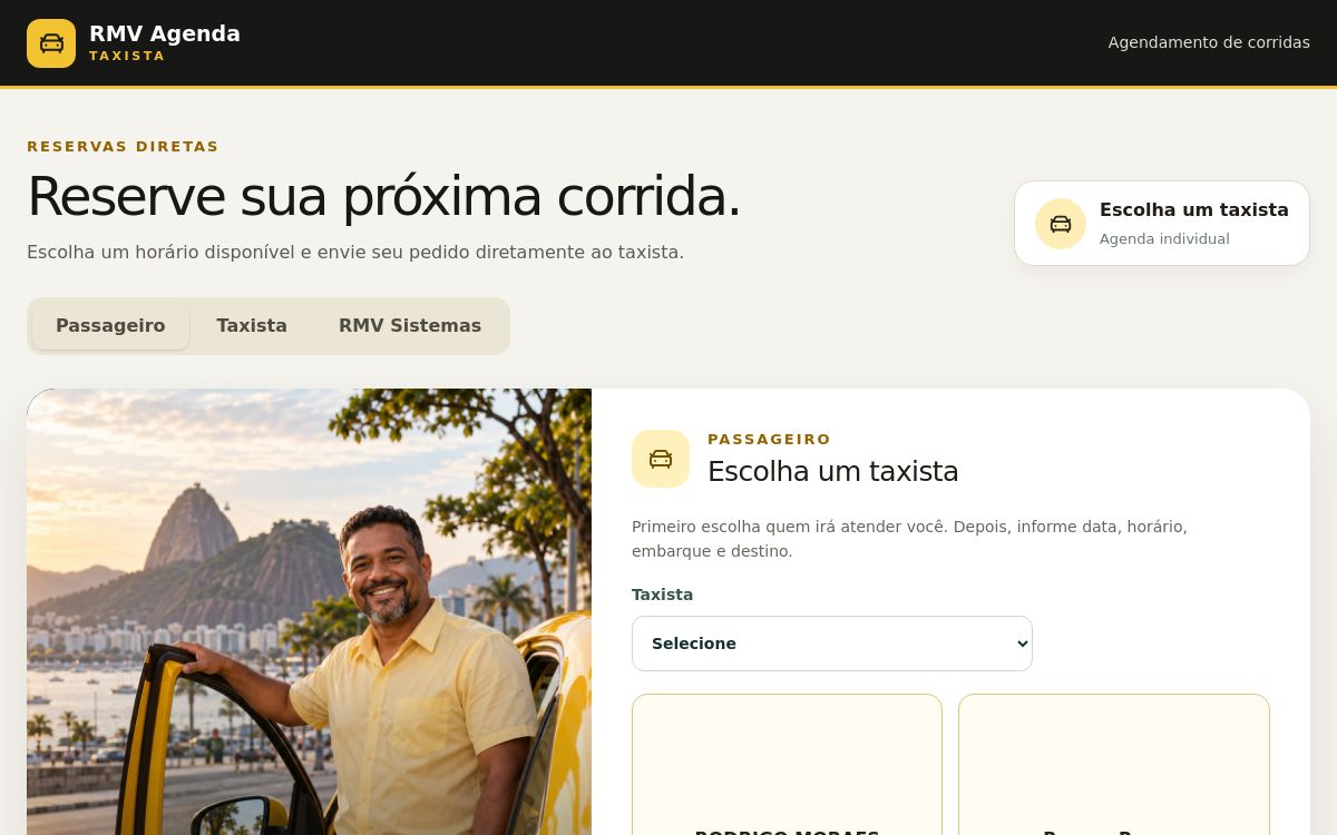 Tela inicial do RMV Agenda Taxista