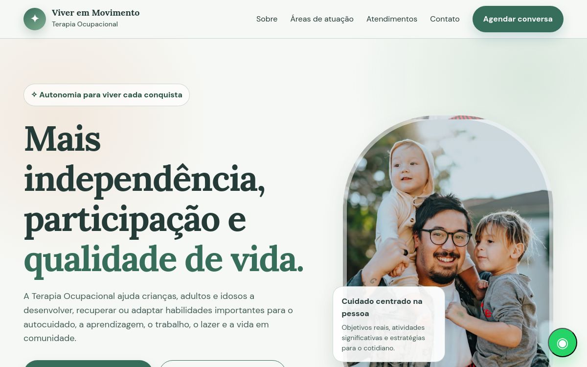 Página inicial do projeto Viver em Movimento Terapia Ocupacional